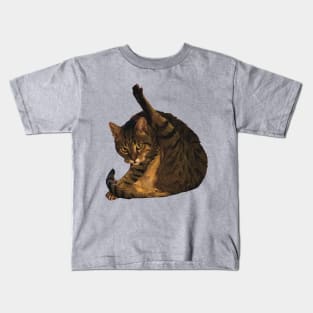 tabby cat funny meme cleaning his butt Kids T-Shirt